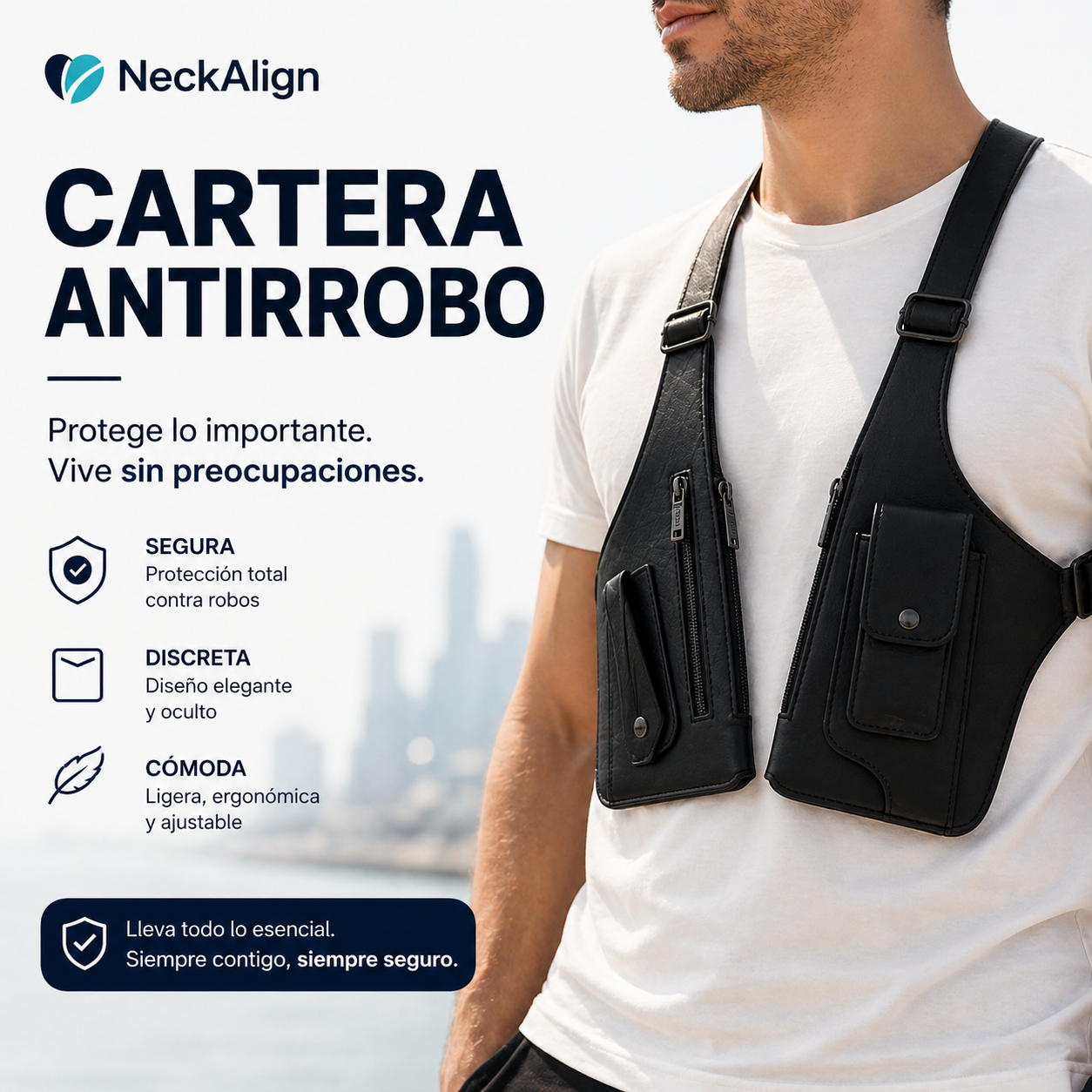 NeckAlign - Cartera Antirrobo de Cuero para Hombre